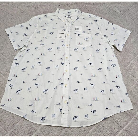 Big & Tall Sonoma White Beach‎ Print Cotton Blend Button-Down Shirt 2XB - Picture 2 of 12